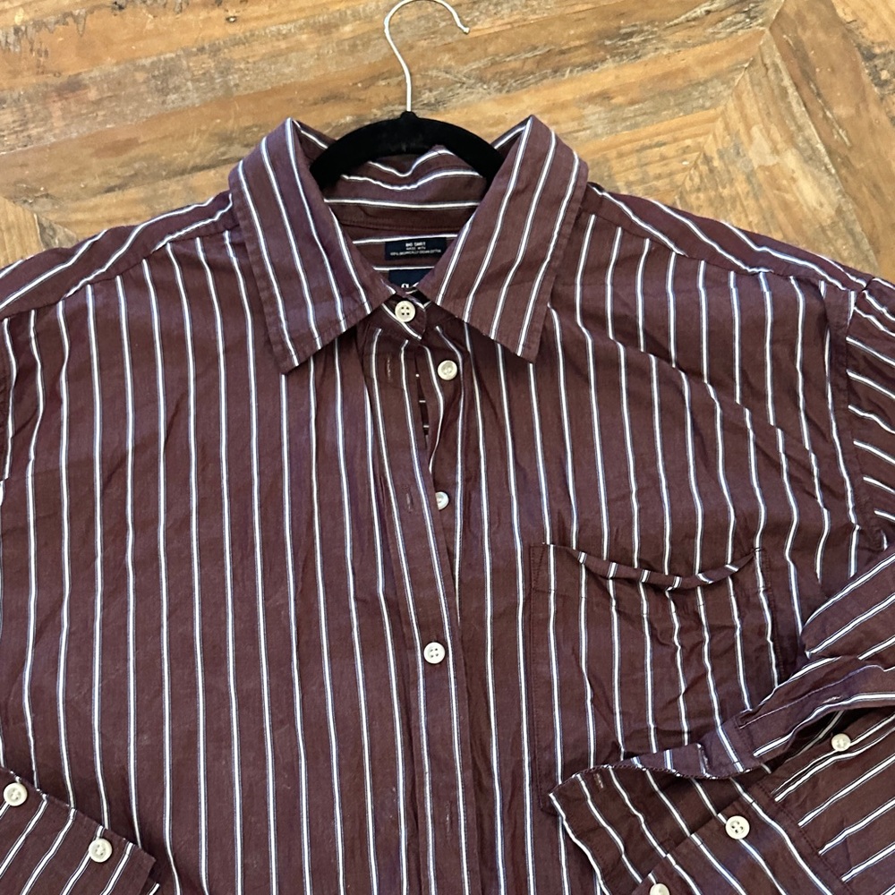 GAP Brown and White Striped Button-Down Shirt - Picture 8 of 8